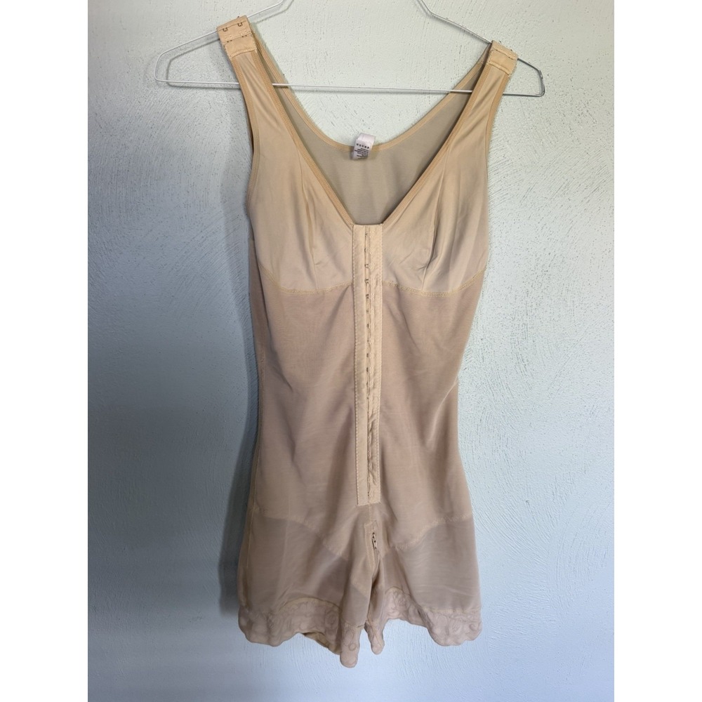 YIANNA V-Panel Faja Bodysuit Shapewear Beige Lace Trim Wide Strap Medium